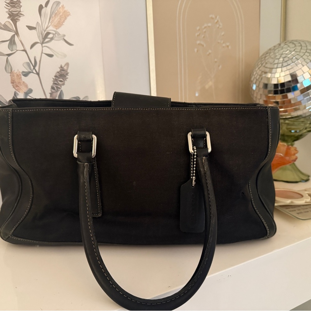 Vintage Coach Bonnie Legacy Linen/Leather Black Bag